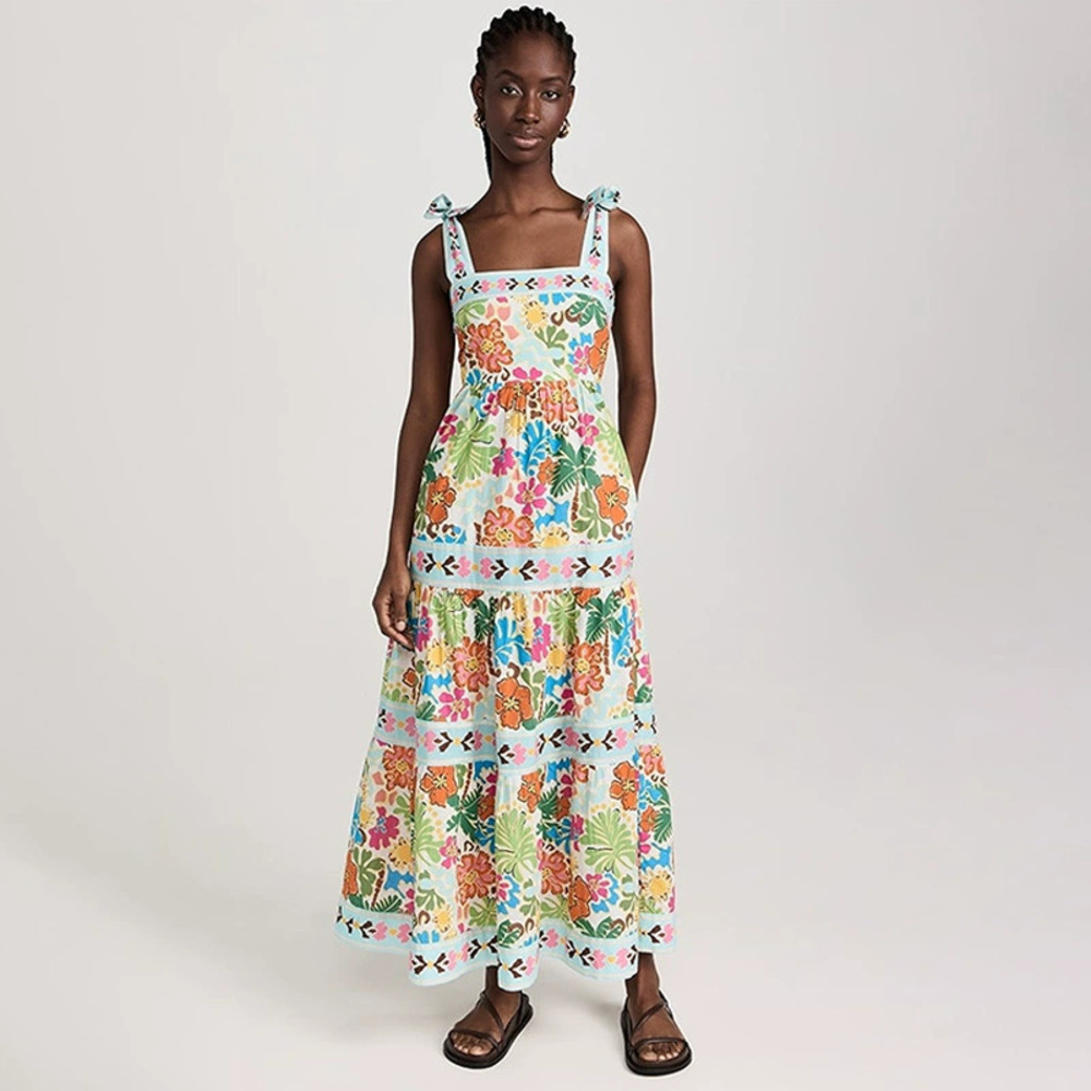 ZARA Summer Sleeveless Collarless High Waist Botanical Print A Line Cami Dress